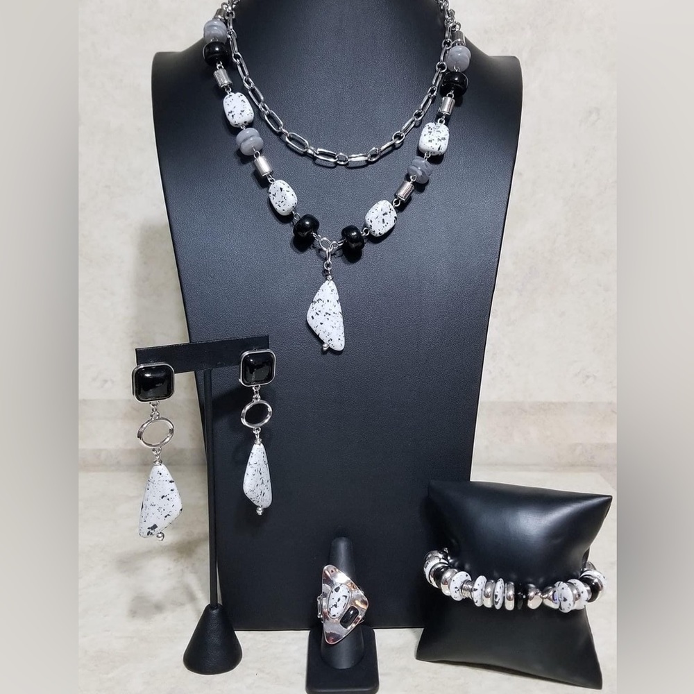 White stone and silver